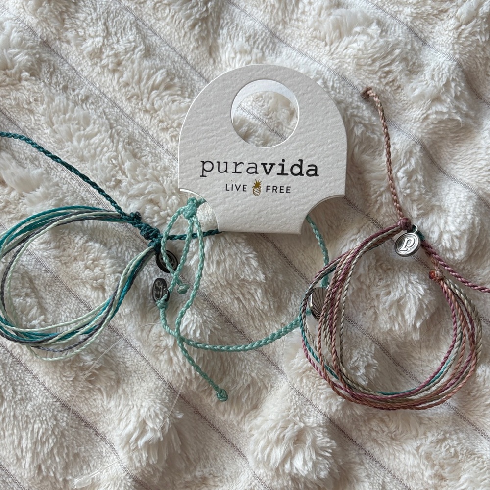 Pura Vida Teal and Pink Braided Bracelets